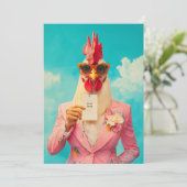 ピンクスーツのシックなチキン 招待状 (スタンド正面)