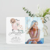 ピンクスーツケース卒業写真を待つ冒険 招待状 (スタンド正面)