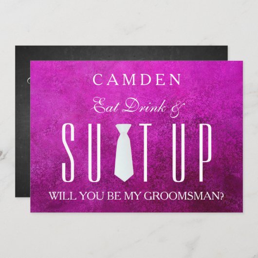 ピンクスーツケース私のグロムスマンになってくれないか 招待状 (正面/裏面)