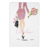 ピンクスーツ黒い巾着花女性シックファッション ミニクリップボード (裏面)