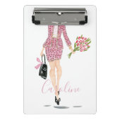 ピンクスーツ黒い巾着花女性シックファッション ミニクリップボード (正面)