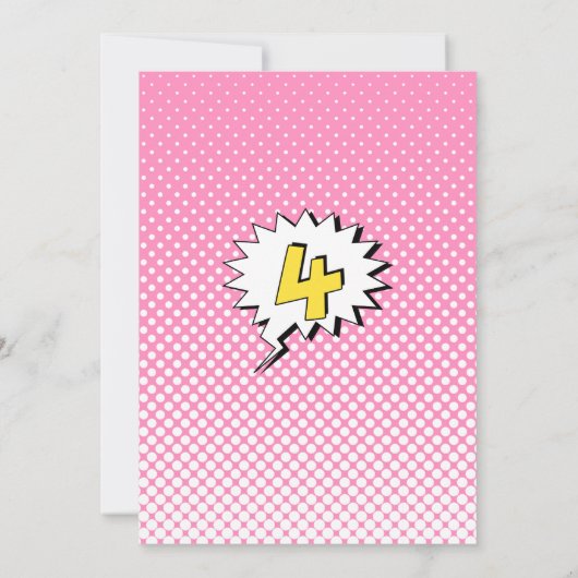 ピンクスーパーヒーローフォト4th誕生日パーティの招待状 招待状 (裏面)