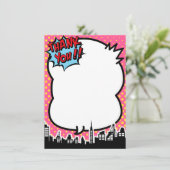 ピンクスーパーヒーロー漫画ストリップサンキューノート サンキューカード (スタンド正面)