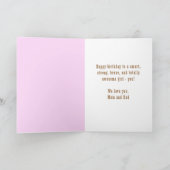 ピンクスーパーヒーロー漫画スピーチバブルガール誕生日C カード (内部)