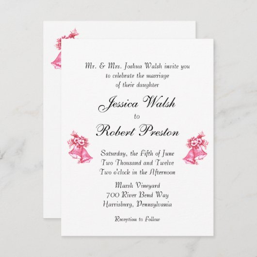 ピンクズ結婚ベル招待状 招待状 (正面/裏面)