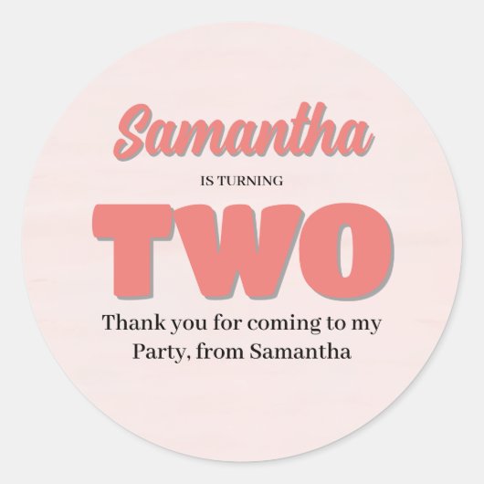 ピンクセカンド誕生日ガールパーティーフローラ ラウンドシール (正面)