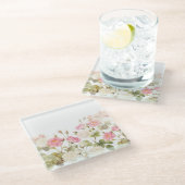 ピンクセピアヴィンテージバラメドウイラストレーション ガラスコースター (アングル)