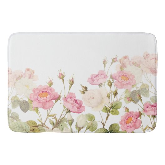 ピンクセピアヴィンテージバラメドウイラストレーション バスマット (正面)