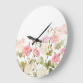 ピンクセピアヴィンテージバラメドウイラストレーション ラージ壁時計 (傾斜)