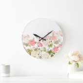 ピンクセピアヴィンテージバラメドウイラストレーション ラージ壁時計 (ホーム)