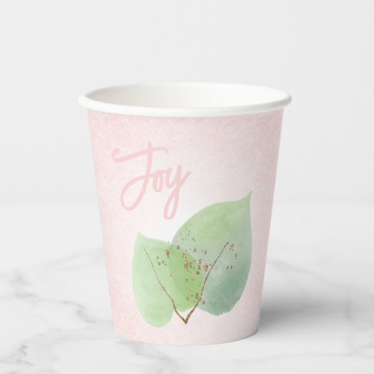 ピンクセージグリーングリッターモダンボタニカルジョイ 紙コップ (正面)