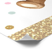 ピンクセージグリーンテディベアバルーンウェルカムベビー ポスター (角)