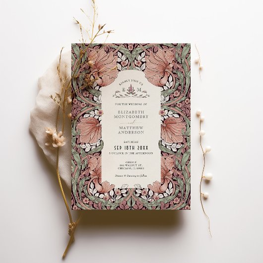 ピンクセージグリーンヴィンテージエレガンスパンペル結婚ネル 招待状