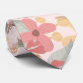 ピンクセージグリーン葉フローラ水彩柄 ネクタイ (ロール)