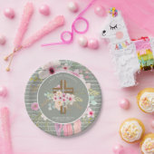 ピンクセージフローラクロスガールズバプテスムフラワーかわいらし ペーパープレート (パーティー)