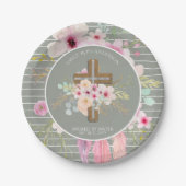 ピンクセージフローラクロスガールズバプテスムフラワーかわいらし ペーパープレート (正面)