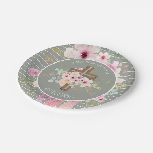 ピンクセージフローラクロスガールズバプテスムフラワーかわいらし ペーパープレート