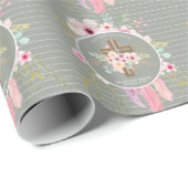 ピンクセージフローラクロスガールズバプテスムフラワーかわいらし ラッピングペーパー (ロールコーナー)