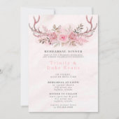 ピンクセージ牡丹ディアー〔雄ジカの〕枝角リハーサルディナー 招待状 (正面)