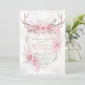 ピンクセージ牡丹ディア〔雄ジカの〕枝角ウェディングシャワー招待状 (スタンド正面)
