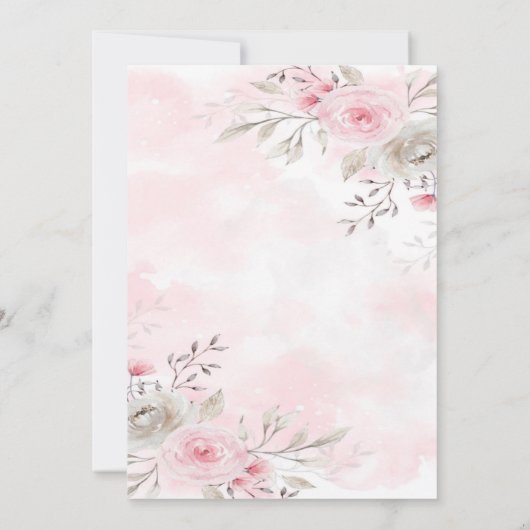 ピンクセージ牡丹ディア〔雄ジカの〕枝角カップルのシャワー招待状 (裏面)