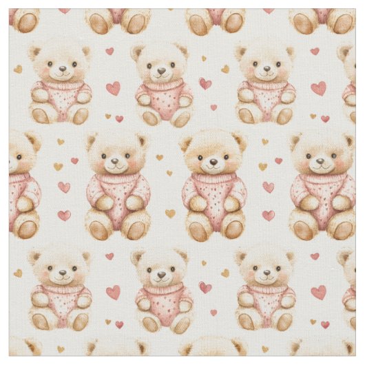 ピンクセーターを着たテディベア ファブリック (クローズアップ)