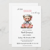 ピンクセーラー航海のベアベビーシャワー招待状 招待状 (正面/裏面)