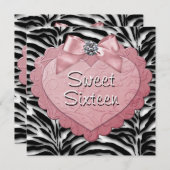 ピンクゼブラかわいらしスウィート16誕生日パーティー 招待状 (正面/裏面)