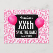 ピンクゼブラとバルーン任意の年誕生日B03M 案内ポストカード (正面)