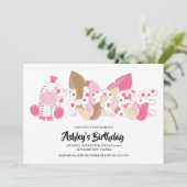 ピンクゼブラの三番目の誕生日パーティーへの招待 招待状 (スタンド正面)