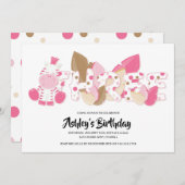 ピンクゼブラの三番目の誕生日パーティーへの招待 招待状 (正面/裏面)