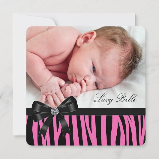 ピンクゼブラの出産のお知らせ 案内状 (正面)