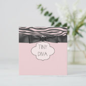 ピンクゼブラのTiny Diva Girl ベビーシャワー 招待状 (スタンド正面)