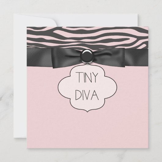 ピンクゼブラのTiny Diva Girl ベビーシャワー 招待状 (正面)