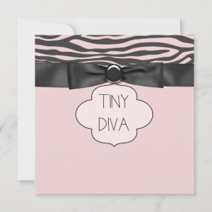 ピンクゼブラのTiny Diva Girl ベビーシャワー 招待状