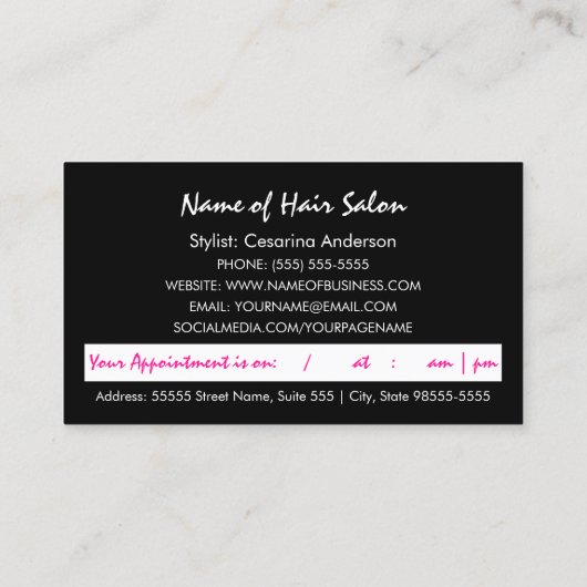 ピンクゼブラガーリー美容師アポイントメントアラーム 予約カード (裏面)