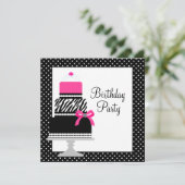 ピンクゼブラケーキカップケーキバースデーパーティ招待状 招待状 (スタンド正面)