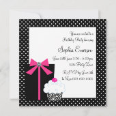 ピンクゼブラケーキカップケーキバースデーパーティ招待状 招待状 (裏面)