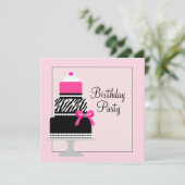 ピンクゼブラケーキカップケーキバースデーパーティ招待状 招待状 (スタンド正面)