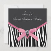 ピンクゼブラスウィート16誕生日パーティー 招待状 (正面)