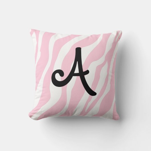 ピンクゼブラストライプとモノグラム装飾用クッション クッション (正面)