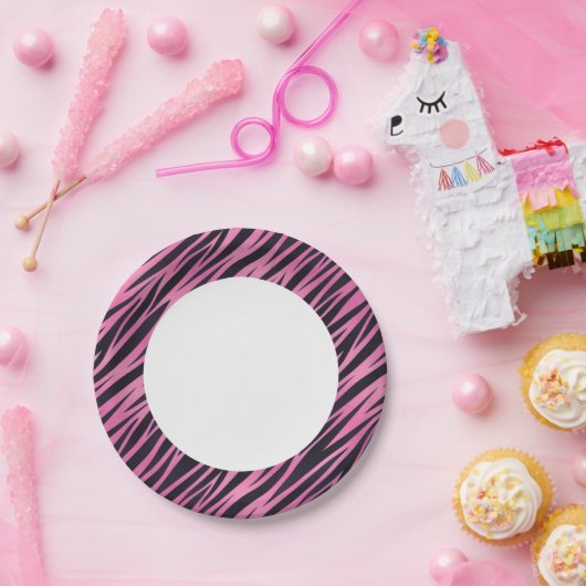 ピンクゼブラストライプ背景 ペーパープレート (パーティー)