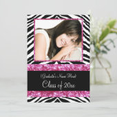 ピンクゼブラスパークルガールズ卒業パーティー 招待状 (スタンド正面)