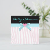 ピンクゼブラティール（緑がかった色）ハートベビーガールシャワー 招待状 (スタンド正面)