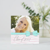 ピンクゼブラティール（緑がかった色）ブルーフォト卒業発表 招待状 (スタンド正面)