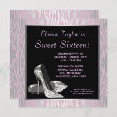 ピンクゼブラハイヒールズスウィート16パーティー 招待状 (正面/裏面)