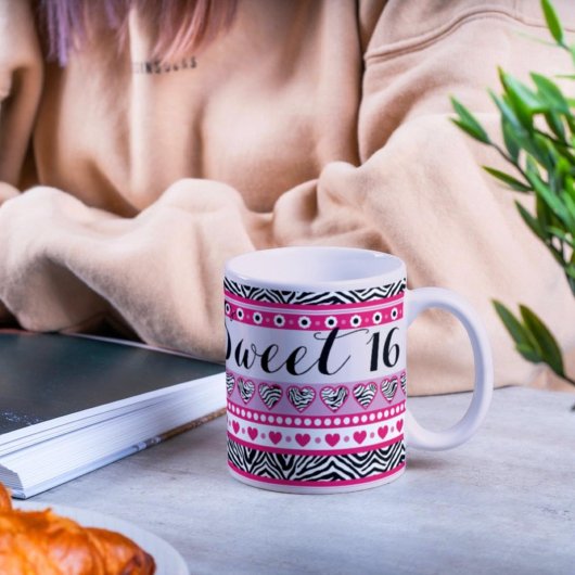 ピンクゼブラハートスウィート16マグカップ コーヒーマグカップ