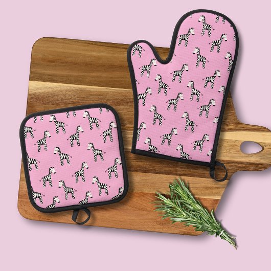 ピンクゼブラパターン 鍋つかみ&鍋敷きセット