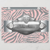 ピンクゼブラピンクゼブラベビーガールシャワー 招待状 (正面/裏面)