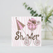 ピンクゼブラピンクブラウンベビーガールシャワー 招待状 (スタンド正面)